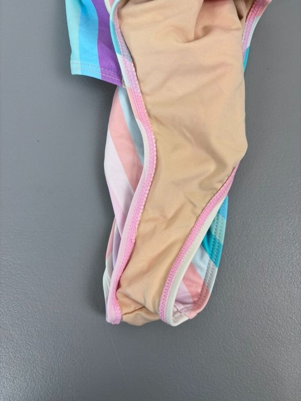 Beach Joy women's medium pastel rainbow striped one piece swimsuit belted - Picture 9 of 10